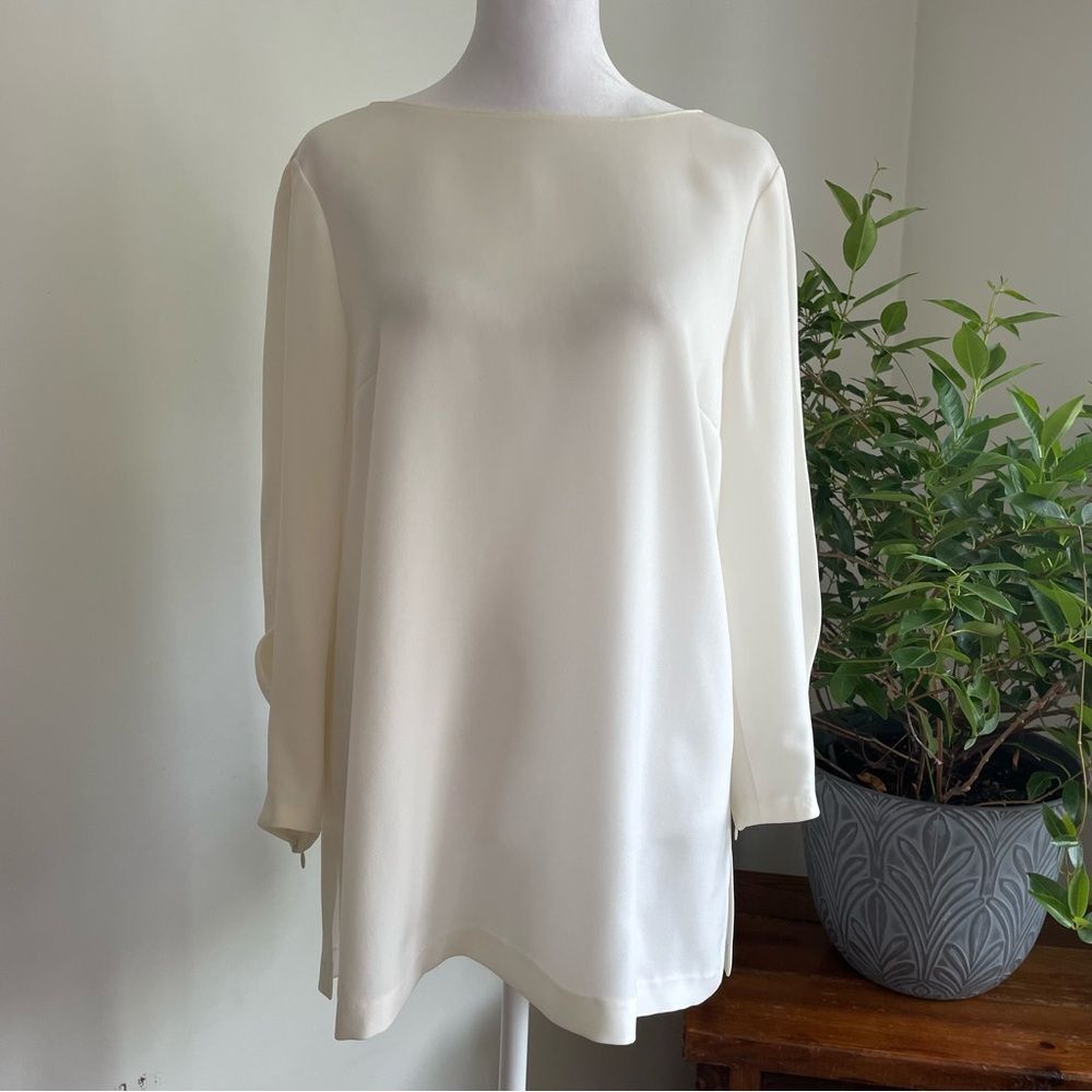 Lafayette 148 New York Caddie Boat Neck Blouse 3/4 Zipper Sleeves Women’s Size 4
